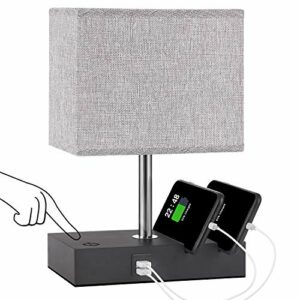 Fully Dimmable Table Lamp for Bedroom with USB Ports - Touch Control Bedside Lamps for Nightstand with Charging Ports and Phone Stands, Small Desk Lamps for Living Room (LED Bulb Included)