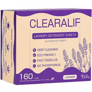 Laundry Detergent Sheets Up to 160 Loads, Lavender - Great For Travel,Apartments, Dorms,CLEARALIF Laundry Detergent Strips Eco Friendly & Hypoallergenic