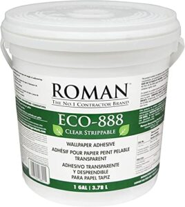 ROMAN’s Clear, Strippable, Wallpaper Adhesive, Easy Installation Glue/Paste, Clear, Zero VOC, Home Improvement (1 Gallon - 330 sq. ft)