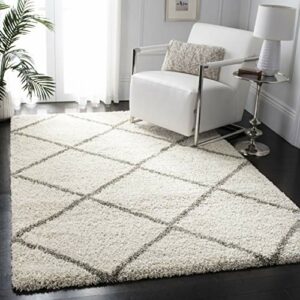 SAFAVIEH Hudson Shag Collection 8' x 10' Ivory/Grey SGH281A Modern Diamond Trellis Non-Shedding Living Room Bedroom Dining Room Entryway Plush 2-inch Thick Area Rug