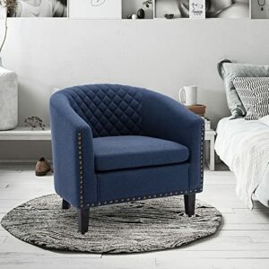 Goujxcy Modern Barrel Accent Chair with Arm Club Chair Microfiber Fabric Bucket Chair Upholstered Tub Chair with Nailheads and Solid Wood Legs for Living Room Bedroom Reception Room (Dark Blue)