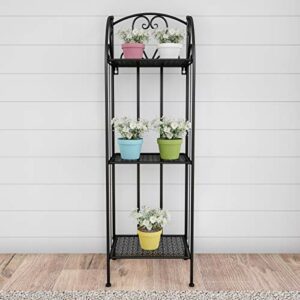 Home 50-LG1154 Plant Stand – 3-Tier Vertical Shelf Indoor or Outdoor Folding Wrought Iron Metal Display with Staggered Shelves by Pure Garden (Black)