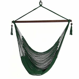 Sunnydaze Hanging Rope Hammock Chair Swing - Caribbean Style Extra Large Hanging Chair for Backyard & Patio - Green