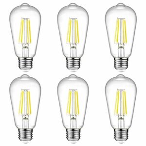 Ascher Vintage LED Edison Bulbs, 6W, Equivalent 60W, High Brightness Daylight White 4000K, ST58 Antique LED Filament Bulbs with 80+ CRI, E26 Medium Base, Non Dimmable, Clear Glass, Pack of 6