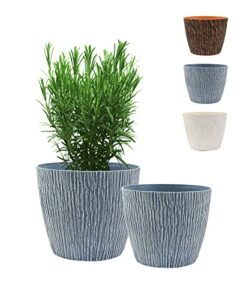Flower Pots, KOTAO Outdoor Indoor Garden Plant Pots with Drainage Holes, 8 + 7 Inch Planters, Stone Pattern Blue, Set of 2