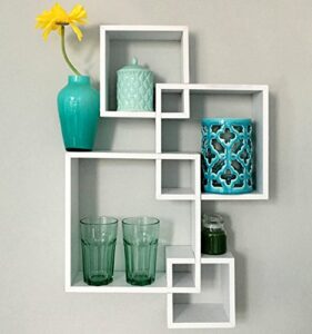 Greenco White Floating Cube Shelves - Intersecting Wall Mounted Shelves - Wall Decor Square Shelves for Bedrooms, Living Rooms & More - Set of 4 Box Shelves