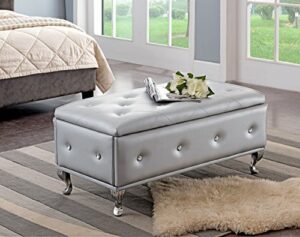 Kings Brand Furniture Silver Vinyl Tufted Design Upholstered Storage Bench Ottoman