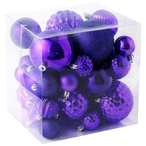 Christmas Balls Ornaments -36pcs Shatterproof Christmas Tree Decorations with Hanging Loop for Xmas Tree Wedding Holiday Party Home Decor,6 Styles in 3 Sizes(Purple)