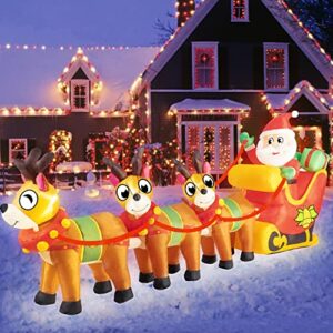 JETEHO 9.8 Ft Christmas Inflatable Santa Claus on Sleigh with Three Reindeers Christmas Blow Up Yard Decorations, Christmas Decoration Outdoor Inflatable Christmas Sleigh