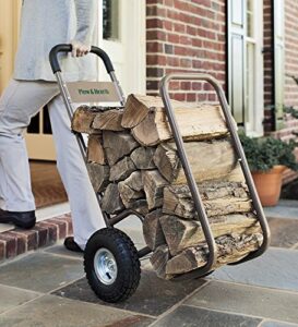 Plow & Hearth Indoor Outdoor Rolling Firewood Log Cart| Wood Rack and Carrier with Pneumatic Wheels| Heavy-Duty| Rolls Up and Down Stairs| All-Terrain| 20