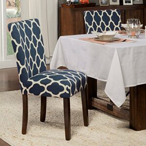 HomePop Parsons Classic Upholstered Accent Dining Chair, Set of 2, Navy and Cream Geometric