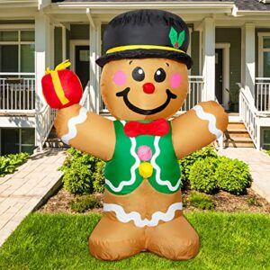 COMIN 5ft Christmas Inflatables Outdoor Decorations, Blow Up Gingerbread Man Inflatable with Built-in LEDs for Christmas Indoor Outdoor Yard Lawn Garden Decorations