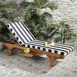 SAFAVIEH Outdoor Collection Newport Natural/ Black & White Stripe Cushion Built-in Side Table Adjustable Chaise Lounge Chair