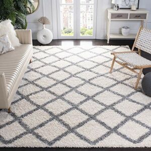 SAFAVIEH Dallas Shag Collection 6' x 9' Ivory/Grey SGD258F Trellis Non-Shedding Living Room Bedroom Dining Room Entryway Plush 1.5-inch Thick Area Rug
