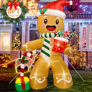 Fayavoo 8FT Christmas Inflatables Outdoor Decorations Gingerbread Man, Cute Christmas Blow Up Yard Decorations with 8 LED Lights, Christmas Inflatable Decorations for Outdoor Indoor Lawn Garden