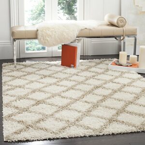 SAFAVIEH Dallas Shag Collection 8' x 10' Ivory/Beige SGDS258B Trellis Non-Shedding Living Room Bedroom Dining Room Entryway Plush 1.5-inch Thick Area Rug