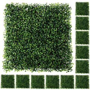 Artificial Boxwood Panels, Grass Wall, Backyard Decor, Plastic, 20” x 20”, 12 Pack, Green, Outdoor Greenery Screen, Faux Plant Backdrop, Privacy Fence, Garden Tile, Fake Hedges, Leaves, Hedge Panel