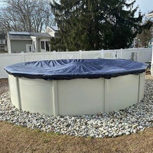 Winter Block Aboveground Pool Winter Cover, Fits 15’ Round, Solid Blue – Includes Winch and Cable for Easy Installation, Superior Strength & Durability, Treated for UV Protection, WC15R, 15'